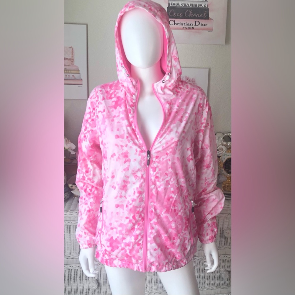 New Balance Girls Pink Camo Hooded Windbreaker Jacket Lightweight Juniors Size L